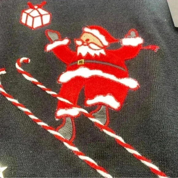 DESIGNERS ORIGINAL STUDIO Santa Christmas  Embroidery Knit Sweater Button Medium - Picture 2 of 6
